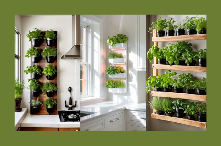 Como montar horta vertical em casa com vasos de temperos verdes pendurados em painel de madeira, decorando uma parede ensolarada.