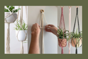 Suporte para vaso com macramé. Suporte de planta feito com macramê pendurado em ambiente interno com decoração natural, como fazer.
