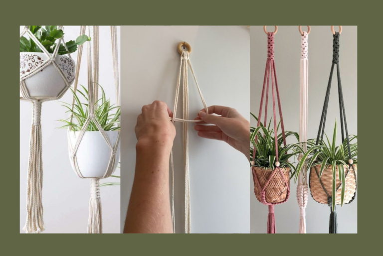 Suporte para vaso com macramé. Suporte de planta feito com macramê pendurado em ambiente interno com decoração natural, como fazer.